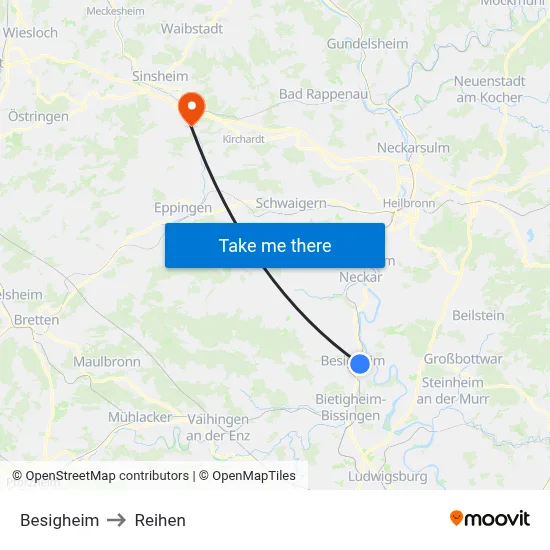Besigheim to Reihen map