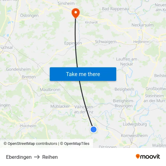Eberdingen to Reihen map