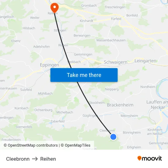 Cleebronn to Reihen map
