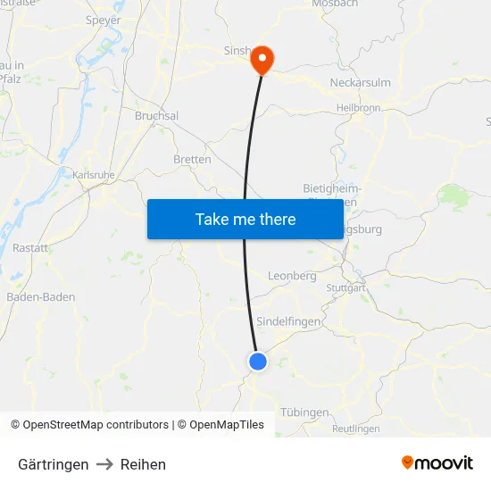 Gärtringen to Reihen map