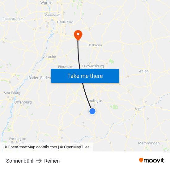 Sonnenbühl to Reihen map