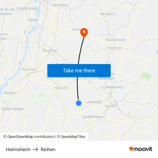 Heimsheim to Reihen map
