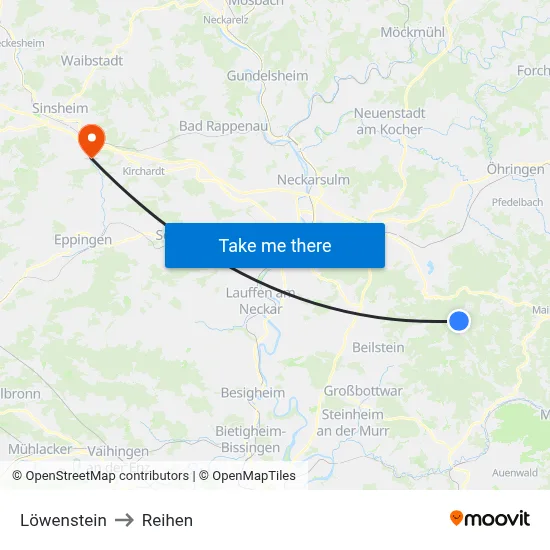 Löwenstein to Reihen map