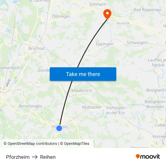 Pforzheim to Reihen map