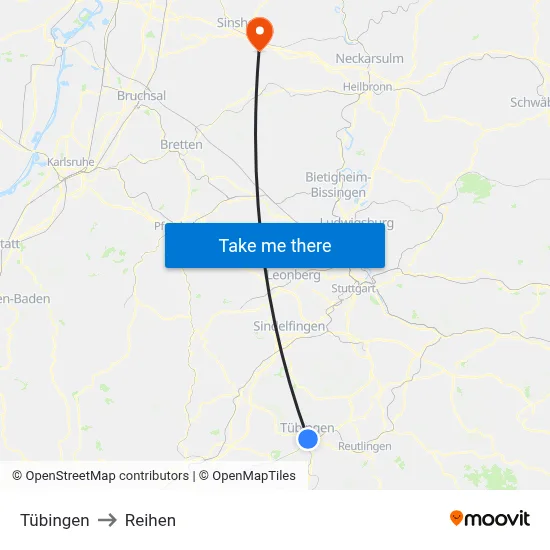 Tübingen to Reihen map