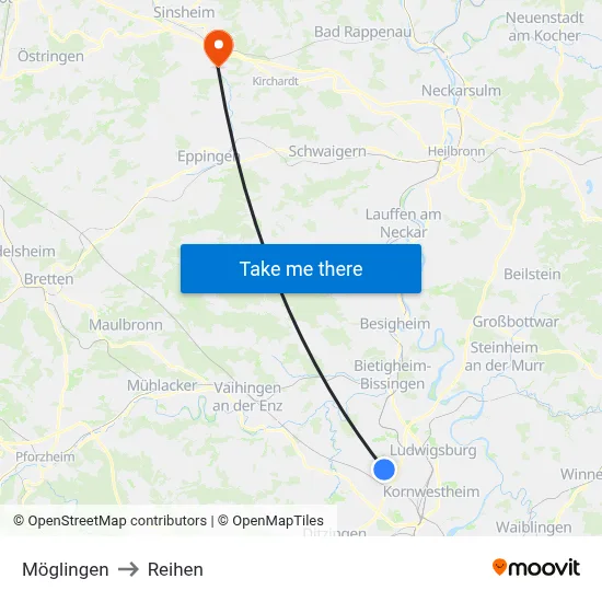 Möglingen to Reihen map