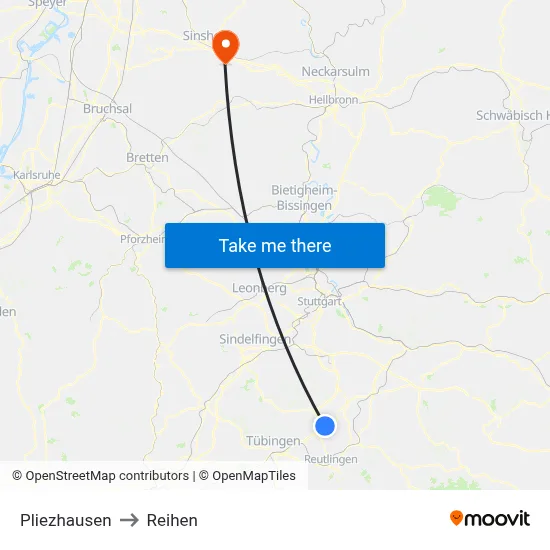 Pliezhausen to Reihen map