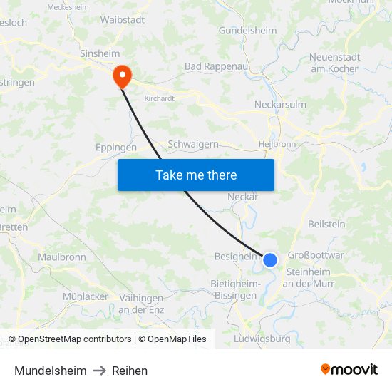 Mundelsheim to Reihen map