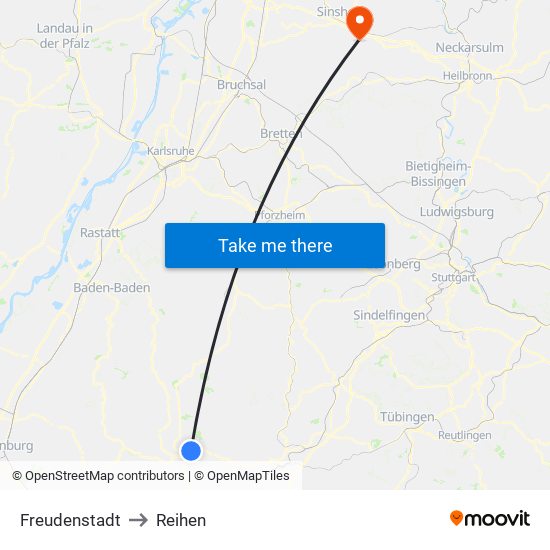 Freudenstadt to Reihen map