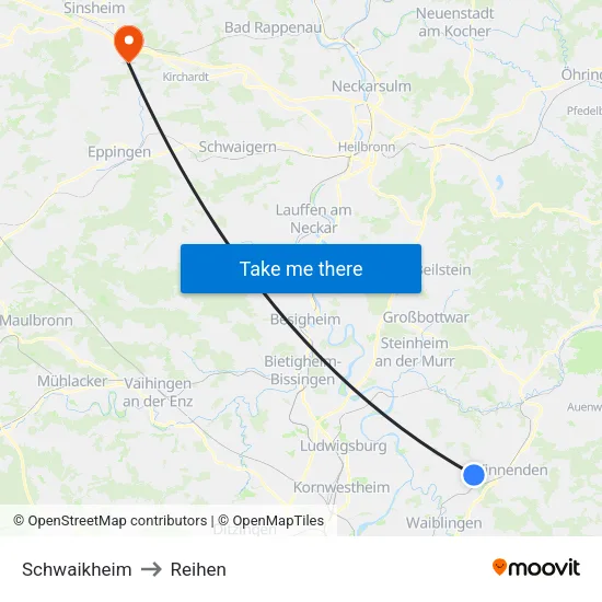 Schwaikheim to Reihen map