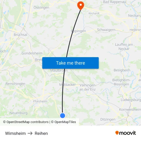 Wimsheim to Reihen map