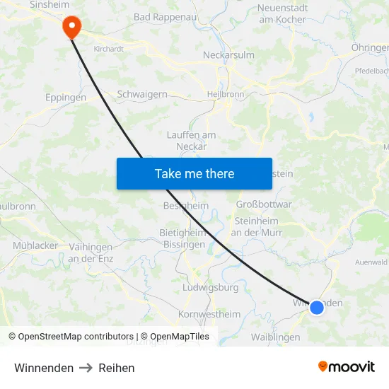 Winnenden to Reihen map