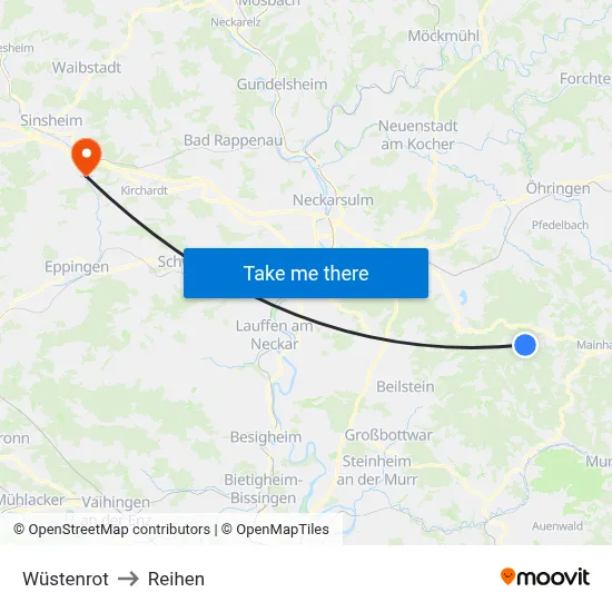 Wüstenrot to Reihen map
