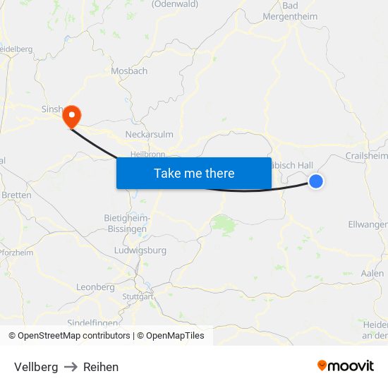 Vellberg to Reihen map