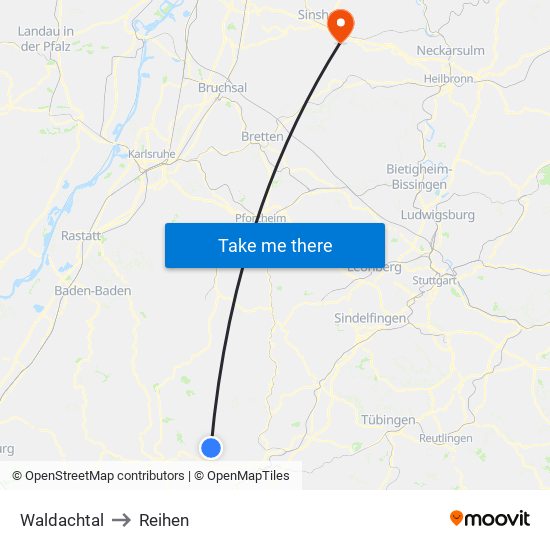 Waldachtal to Reihen map