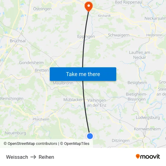 Weissach to Reihen map