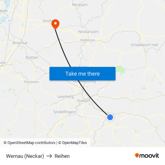 Wernau (Neckar) to Reihen map