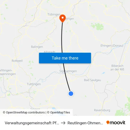 Verwaltungsgemeinschaft Pfullendorf to Reutlingen-Ohmenhausen map