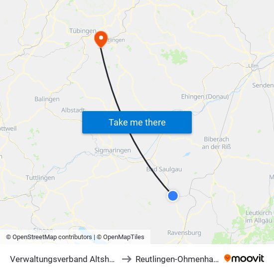 Verwaltungsverband Altshausen to Reutlingen-Ohmenhausen map