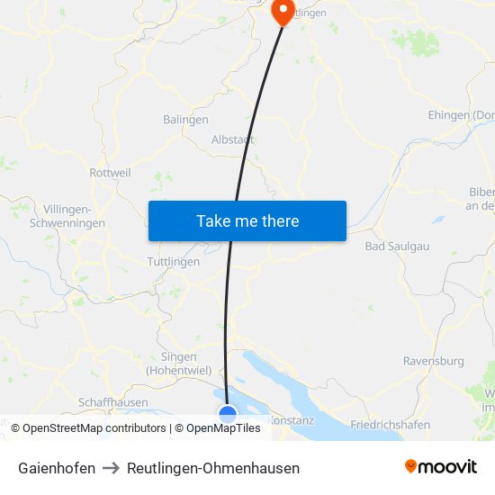Gaienhofen to Reutlingen-Ohmenhausen map