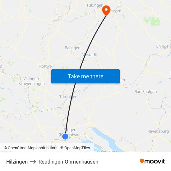 Hilzingen to Reutlingen-Ohmenhausen map