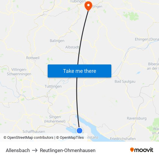 Allensbach to Reutlingen-Ohmenhausen map