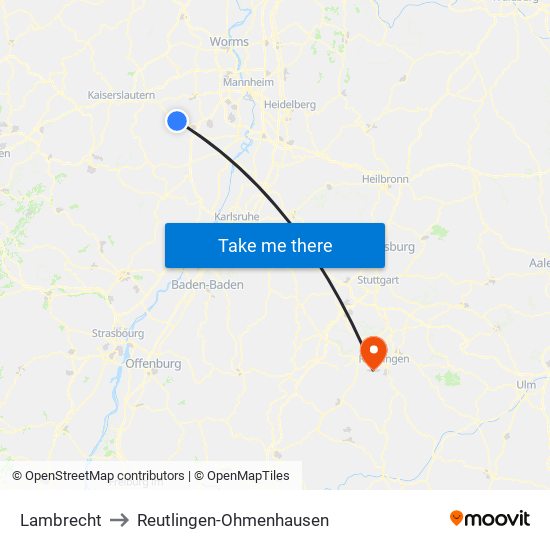 Lambrecht to Reutlingen-Ohmenhausen map