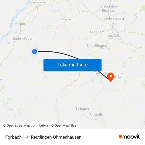 Forbach to Reutlingen-Ohmenhausen map