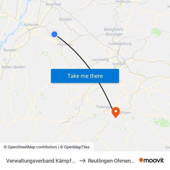 Verwaltungsverband Kämpfelbachtal to Reutlingen-Ohmenhausen map