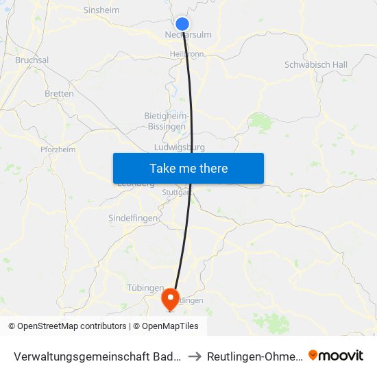 Verwaltungsgemeinschaft Bad Friedrichshall to Reutlingen-Ohmenhausen map