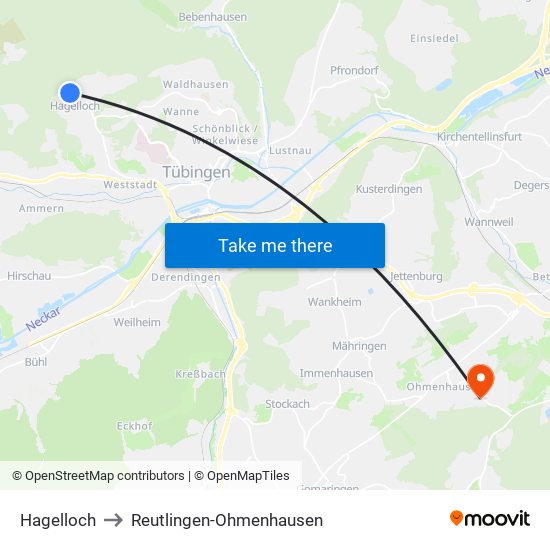 Hagelloch to Reutlingen-Ohmenhausen map