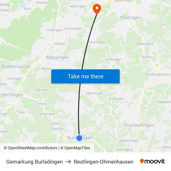 Gemarkung Burladingen to Reutlingen-Ohmenhausen map