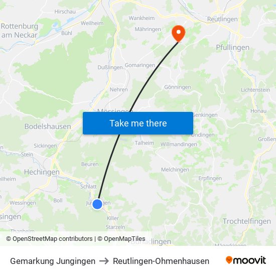 Gemarkung Jungingen to Reutlingen-Ohmenhausen map