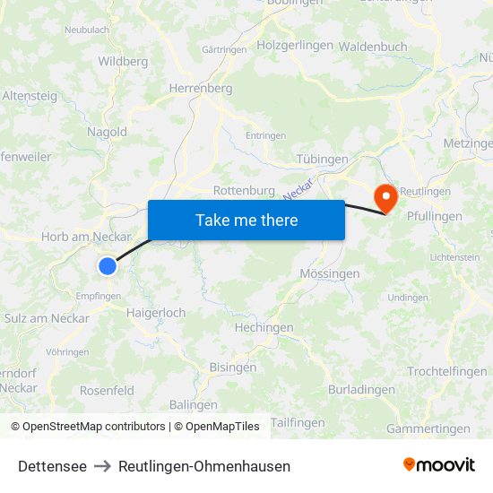 Dettensee to Reutlingen-Ohmenhausen map