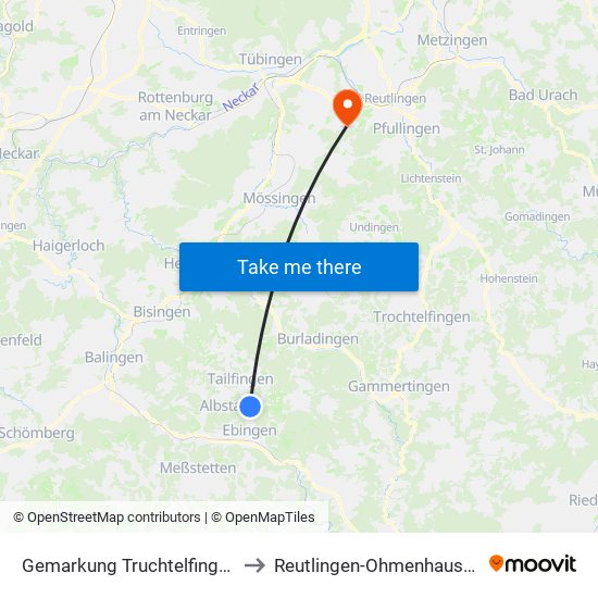 Gemarkung Truchtelfingen to Reutlingen-Ohmenhausen map