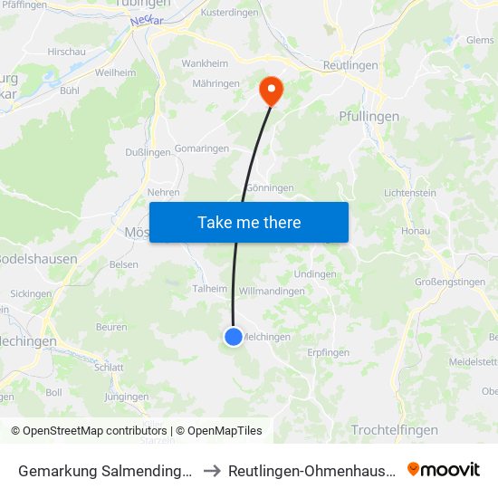 Gemarkung Salmendingen to Reutlingen-Ohmenhausen map