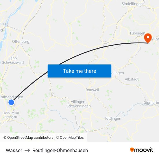 Wasser to Reutlingen-Ohmenhausen map