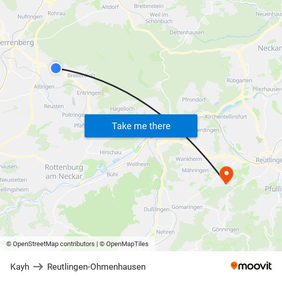 Kayh to Reutlingen-Ohmenhausen map