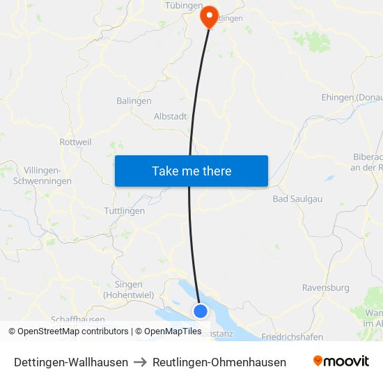 Dettingen-Wallhausen to Reutlingen-Ohmenhausen map