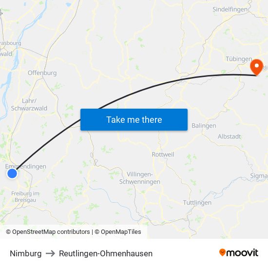 Nimburg to Reutlingen-Ohmenhausen map