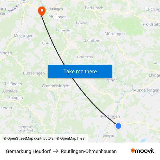 Gemarkung Heudorf to Reutlingen-Ohmenhausen map