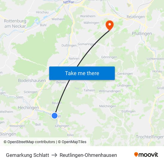 Gemarkung Schlatt to Reutlingen-Ohmenhausen map