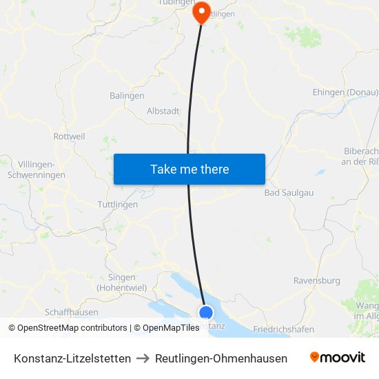 Konstanz-Litzelstetten to Reutlingen-Ohmenhausen map