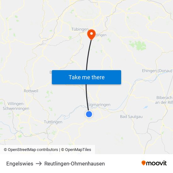 Engelswies to Reutlingen-Ohmenhausen map