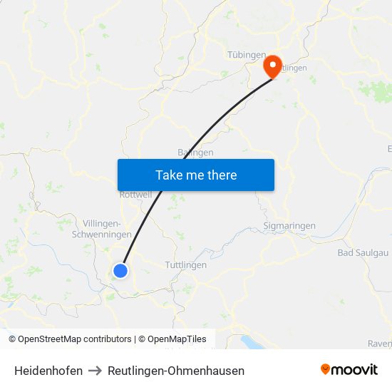 Heidenhofen to Reutlingen-Ohmenhausen map