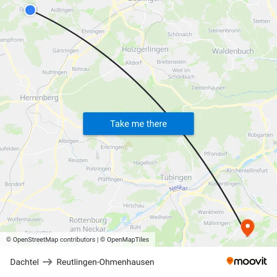 Dachtel to Reutlingen-Ohmenhausen map