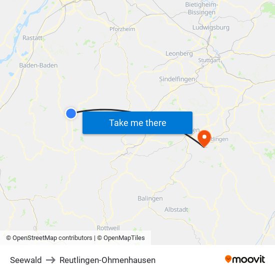 Seewald to Reutlingen-Ohmenhausen map