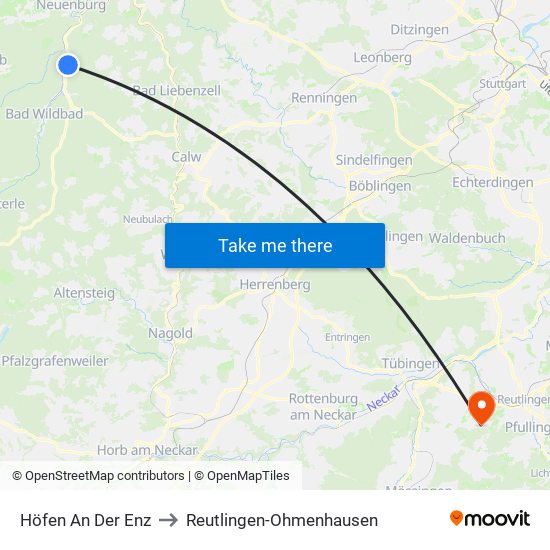 Höfen An Der Enz to Reutlingen-Ohmenhausen map