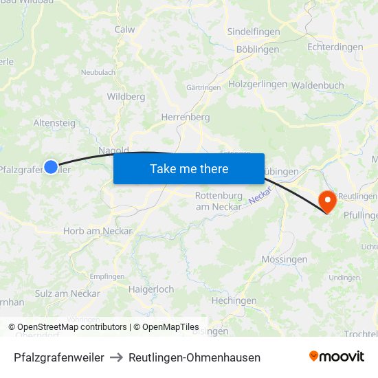 Pfalzgrafenweiler to Reutlingen-Ohmenhausen map