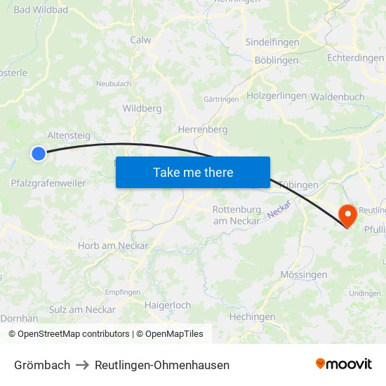 Grömbach to Reutlingen-Ohmenhausen map